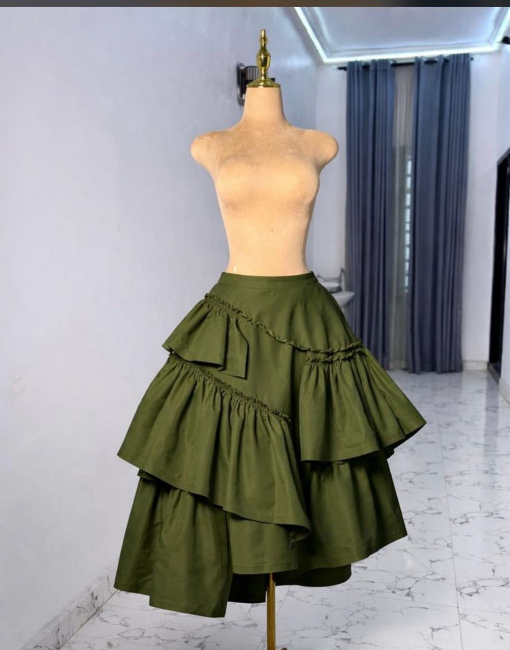 Olive Ruffle Elegance Skirt